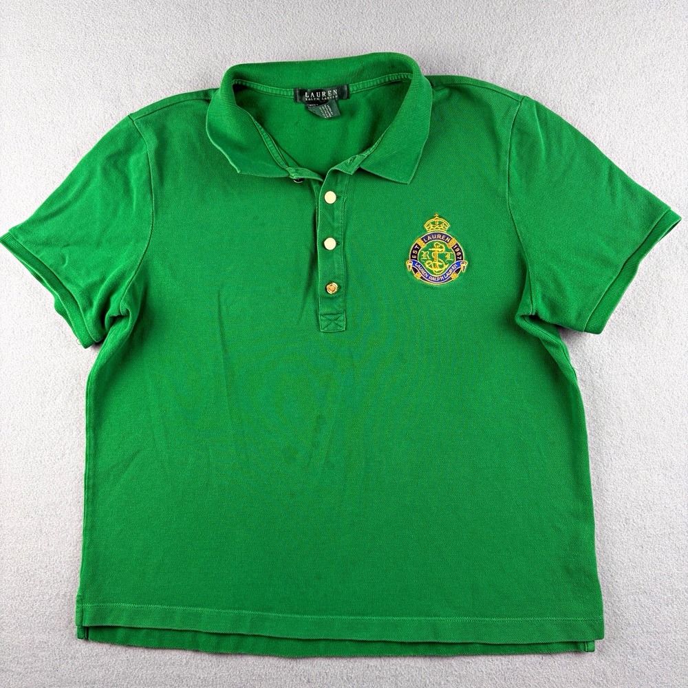Lauren Ralph Lauren Polo Shirt Women's L Green Crest Logo Short Sleeve